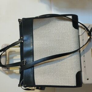 Anna Paola Black Tote Travel Bag – Natural Straw Accents,ChicMade in Italy